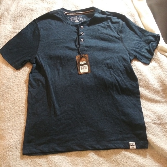 Copper & Oak Shirts Copper Oak Heather Blue 3buttoned Short Sleeve